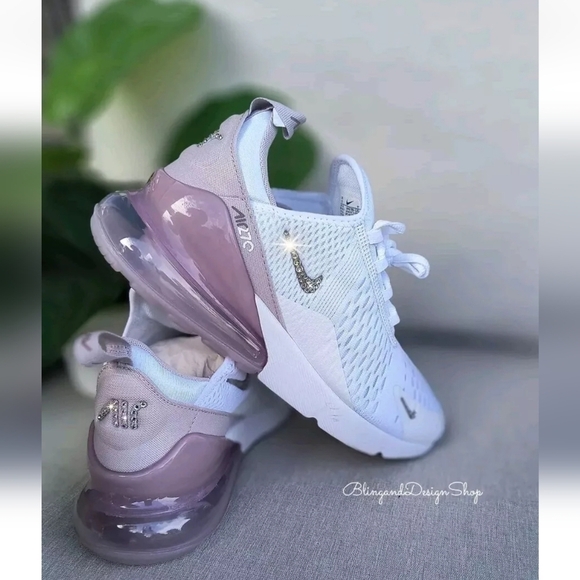 Women's Nike Air Max 270 White Violet Sneakers made with Swarovski Crystals - Picture 1 of 6